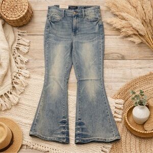Judy Blue Flare Jeans Mid Rise Vintage Wash Boho Western Stretch Denim 7/28
